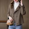 Women's Lapel Long Sleeve Blazer Short Wool Coat Slim Fit Single Breasted Solid Color Petite Fall Casual Outerwear Jacket