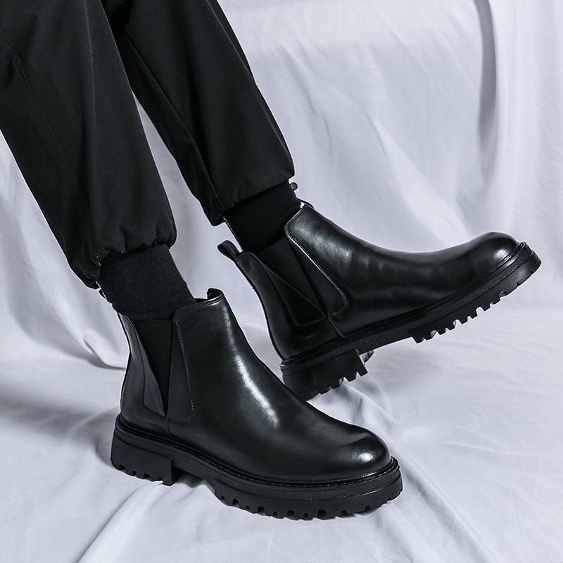 Men's Casual Fashion Martin High-Top Boots - Autumn/Winter Thick-Soled Korean & British Style, Slip-On Height-Increasing Design