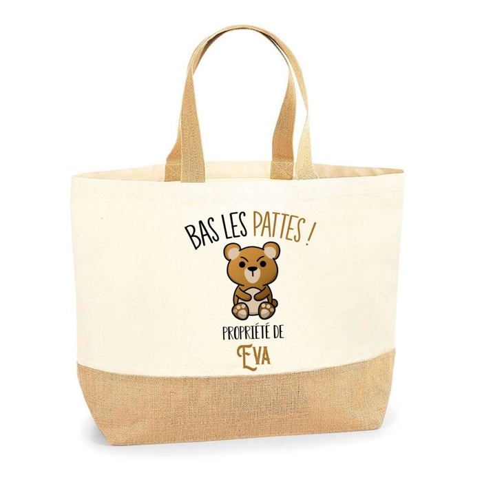 Sac cabas - PLANETEE - Eva Bas les pattes Ours - Jute imprimé France - Anses solides - Grande contenance