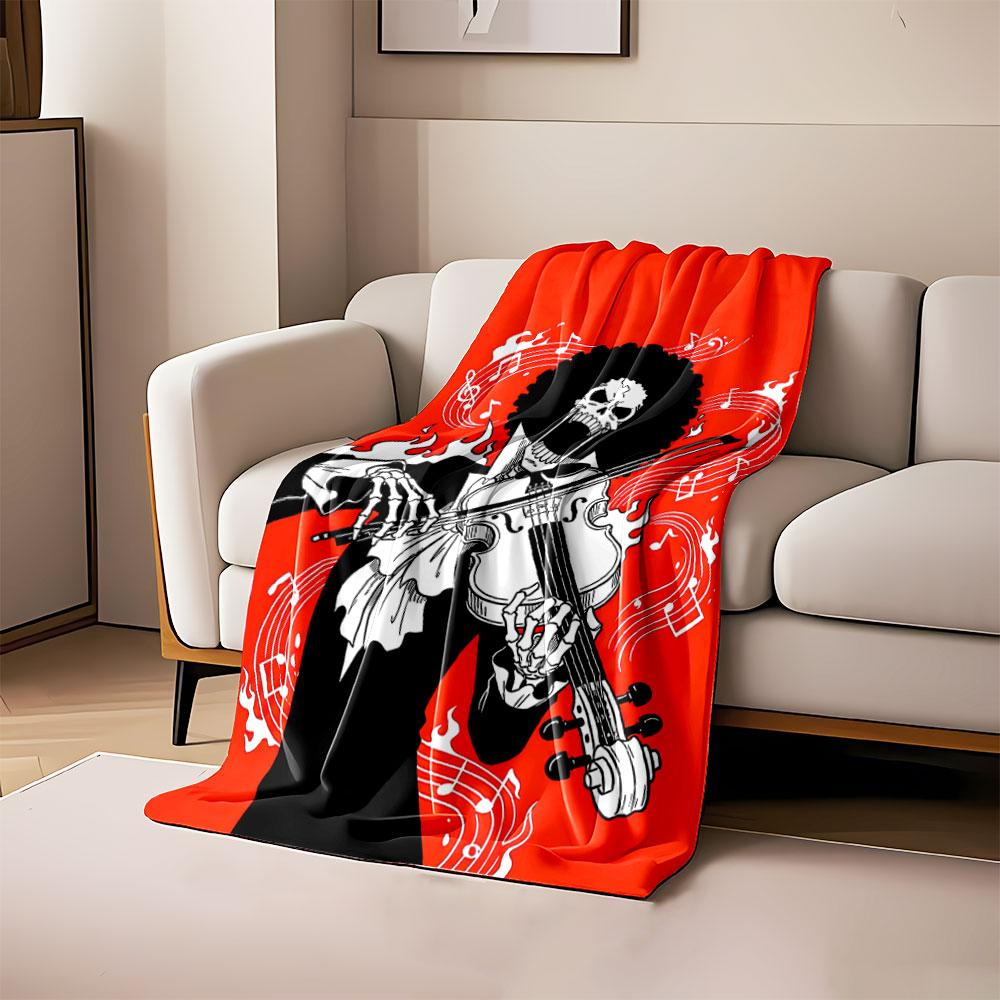 

Skeleton playing violin, surrounded by flames and musical notes on red. for all seasons blanket lunch break throw gift 80cm x 120cm