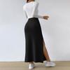 Fashionable Minimalist Women's Skirt, Spring/summer Grooved Strip A-line High-waisted Slit Long Skirt