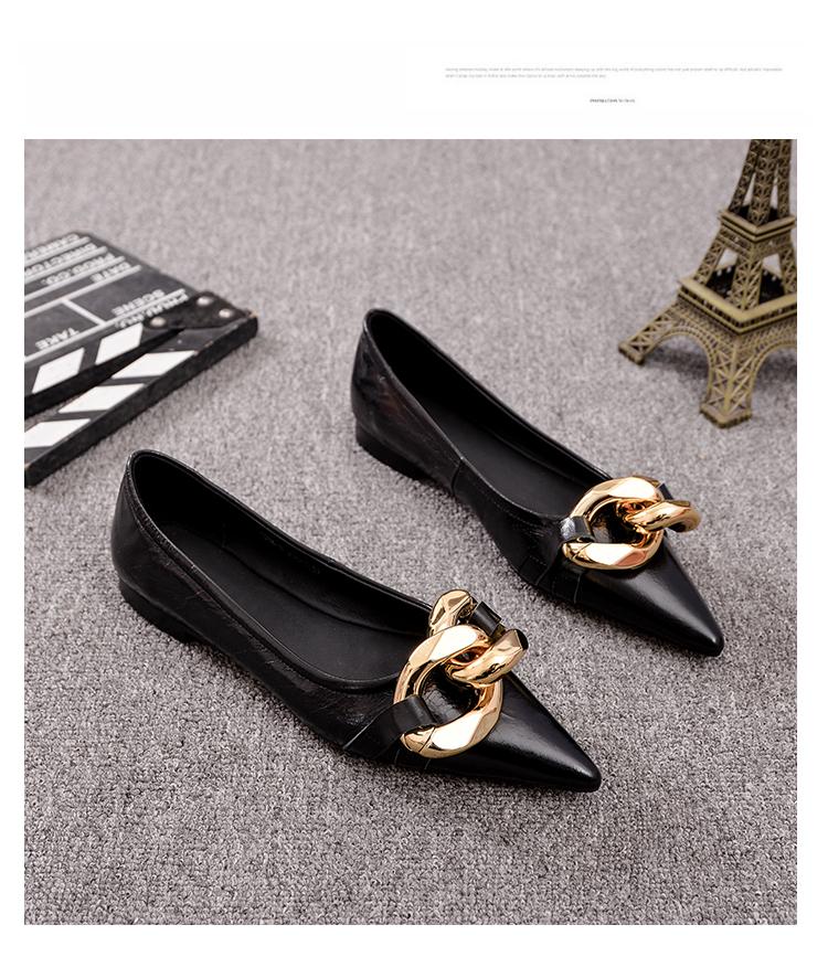

Fashion Flat Shoes for Women 2025 Spring and Autumn New Pointed Toe Metal Chain Fashion Flat Casual Plus Size Women s Shoes 33 чёрный