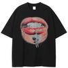 Y2K Vintage Mouth Print T-Shirt Cotton Tshirt Unisex Tops Tees Summer Short Sleeves T Shirt