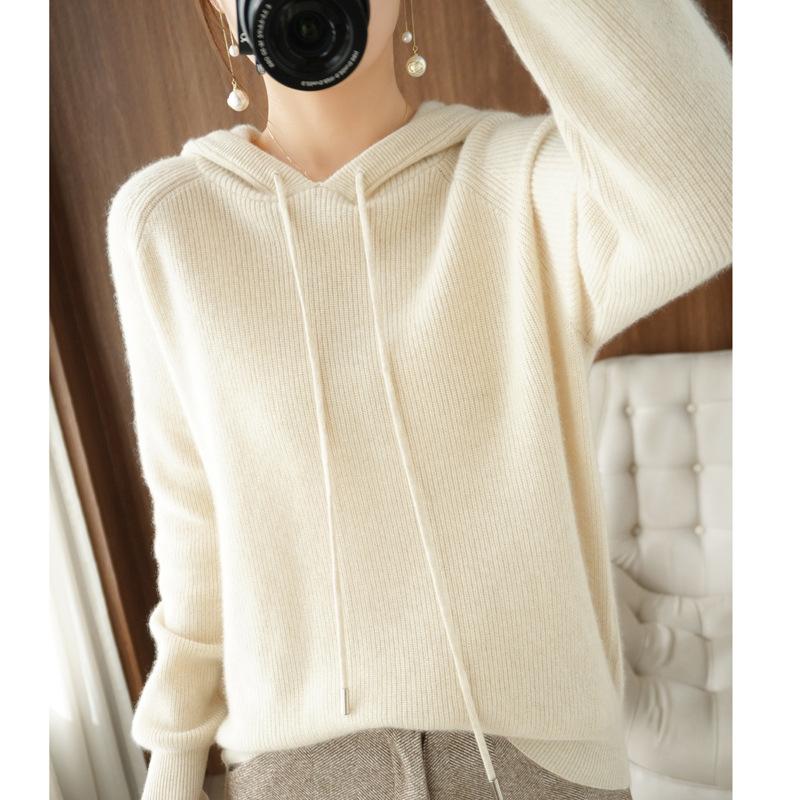 INDFS Women's Fashion Casual Fall Winter Solid Color Print Long Sleeve Hooded Sweaters