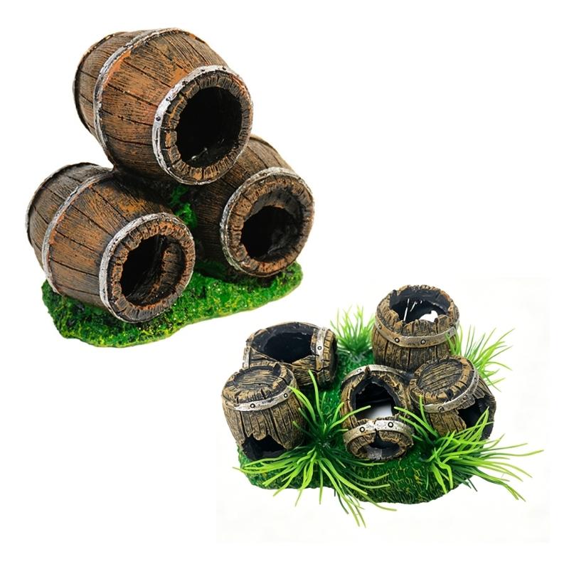 Handcrafted Resins Wine Barrels Hideaways Fish Shelter Reptiles Hide Cave for Reptiles Enclosure Amphibian Habitat