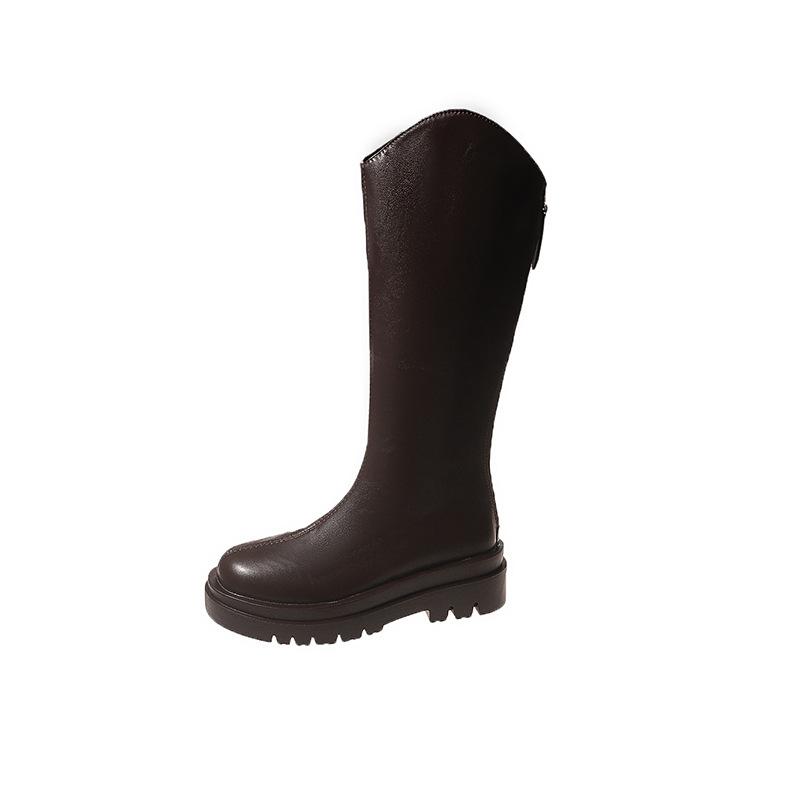 Damen-Ritterstiefel mit dicker Sohle 2024 Herbst und Winter neue lange Stiefel im britischen Stil V-Ausschnitt hohe Stiefel bis zum Knie vielseitig