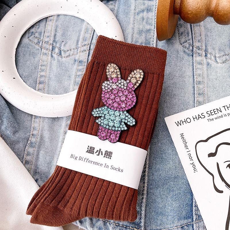 Diamond Cartoon Bunny Decoration Socks, Fashion Diamond Sparkling Women's Socks, Comfortable and Breathable Christmas Stockings