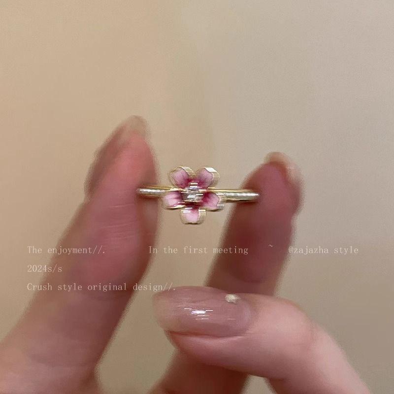 Cherry Blossom Pearl Open Ring for Women - Summer 2024 Fashionable High-End Index Finger Ring
