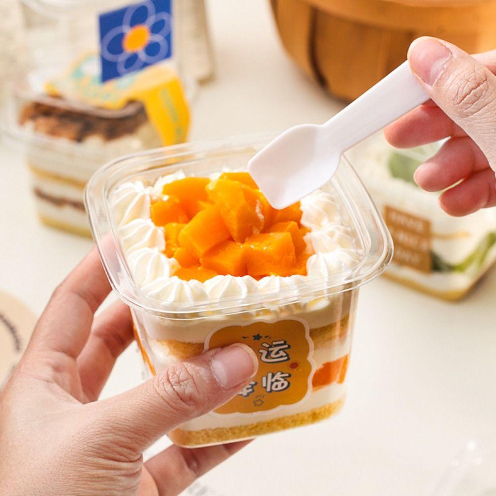 50Pcs Disposable Pudding Cups Square Dessert Boxes for Holding Ice Cream Jelly Yogurt and Mousse