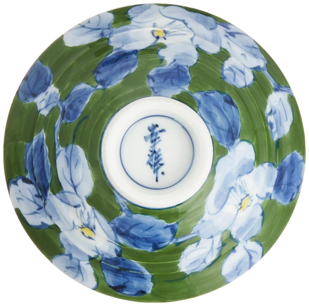 Porcelaine Hamato Hasami, Koshogama, mini bol à riz motif fleurs colorées, vert, 2-18