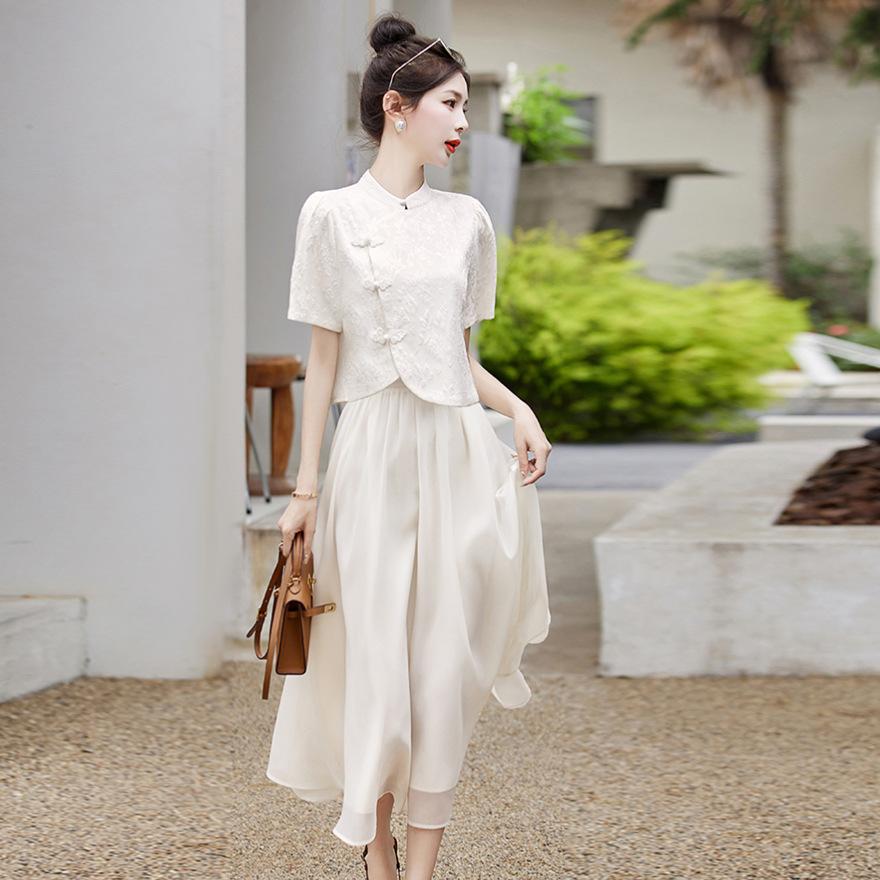 

Улучшенный набор чонсам юбка женский новый дизайн чувство маленькое платье комплект из двух предметов XXL