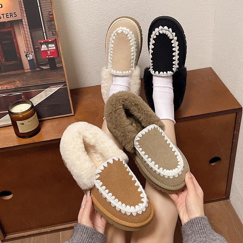 Women's Large Size Soft Sole Heightening Winter Warm Fur One Anti-slip Snow Boots Plush Lined Ankle Boots Outdoor Sports Cotton Boots