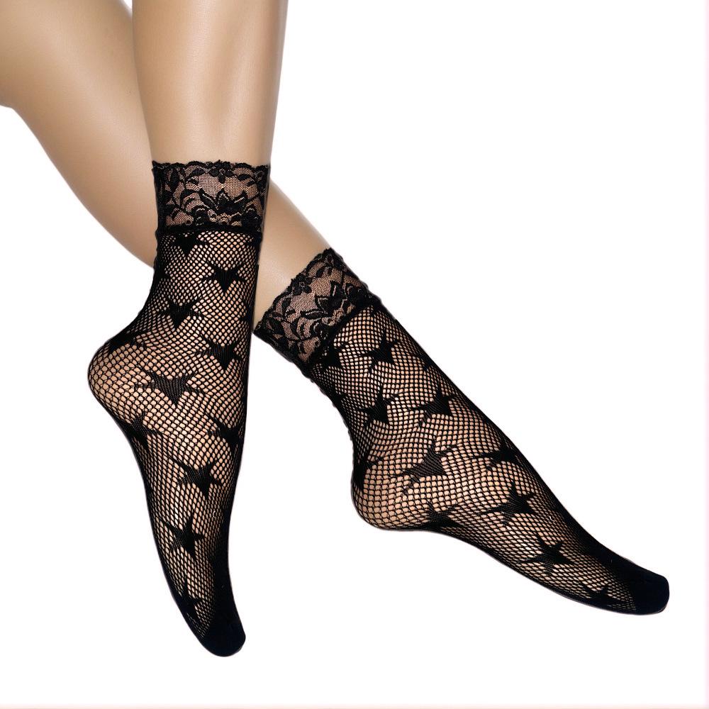 Chaussettes d'été en dentelle résille Perle Noire - Respirantes, Invisibles Grandes Tailles