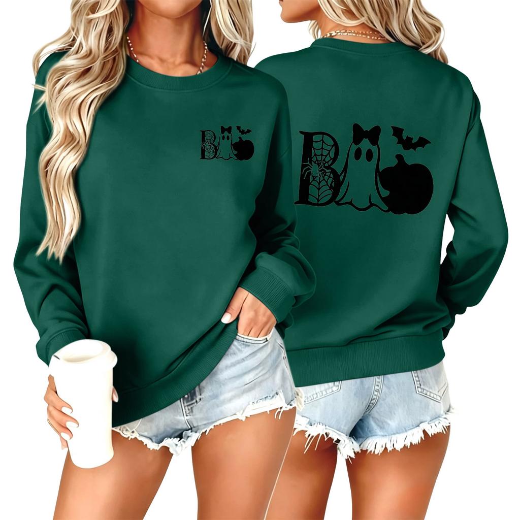 Women's Halloween Print Neck Pullover Sweatshirt Trendy Casual Fall Fashion