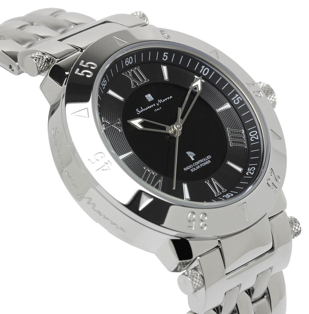 Salvatore Marra Stainless Steel Men's Watch, Silver/Black, Radio-Controlled Solar, SM18112SS-SSBK