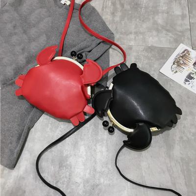 Funny Crab Shape Solid Color Lady Faux Leather Twist Lock Crossbody Shoulder Bag