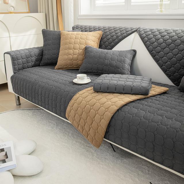 Thickened Corduroy Sofa Cushion Four Seasons General Pure Colour Plush Non -Slip Living Room Sofa Cover Warm Breathable Sofa Back
