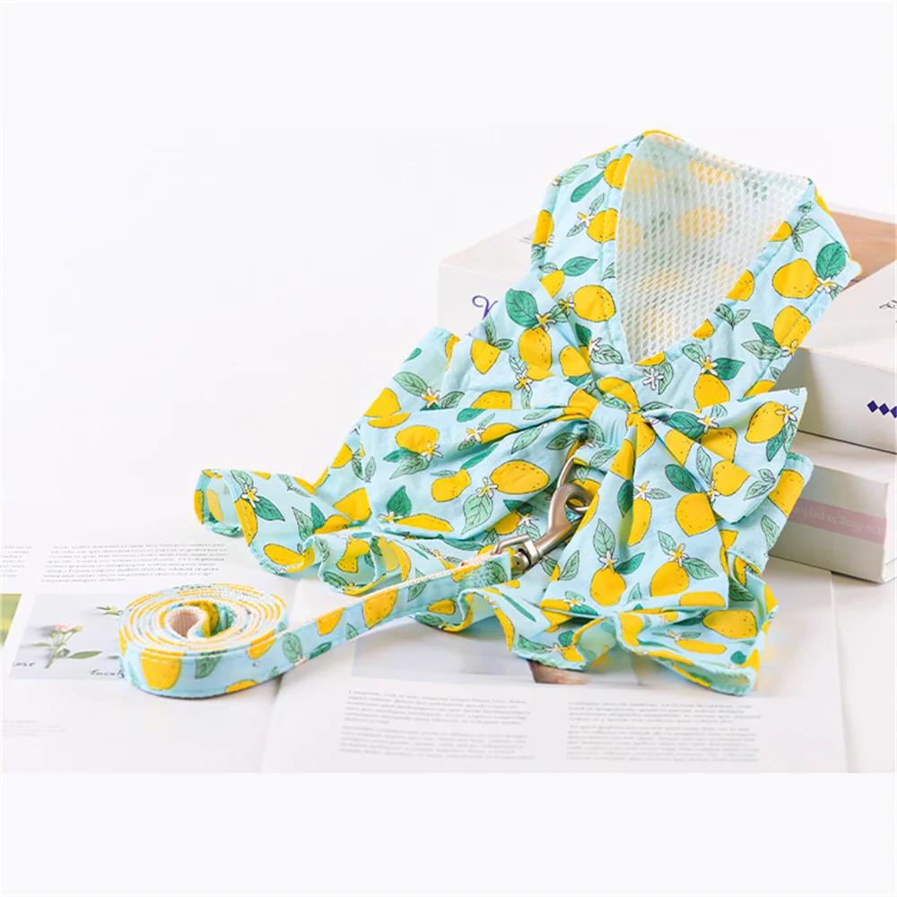 Floral Print Pet Harness with Skirt Cute Puppy Dog Harness and Leash Set for Small Dogs Chihuahua Yorkshire mascotas Accessories