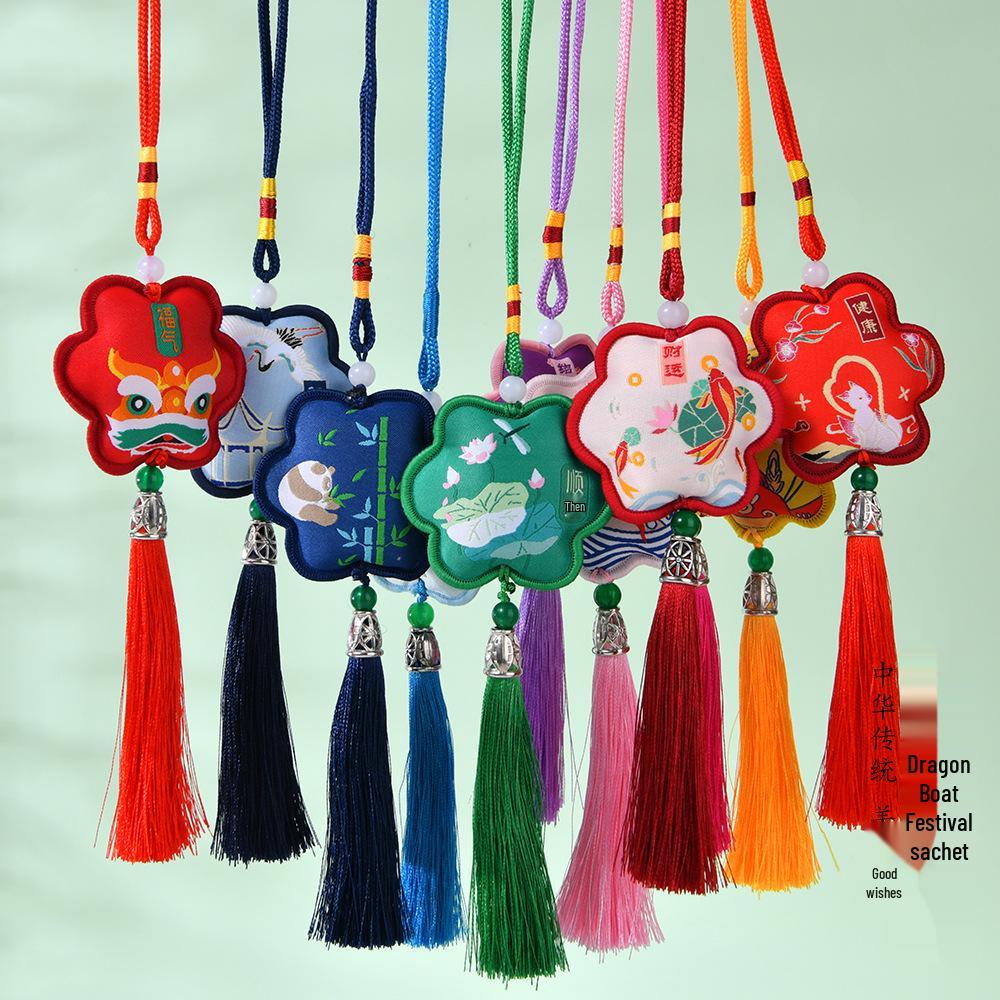 Ancient Style Embroidered Dragon Boat Festival Sachet with Tassel - Chinese Pendant Purse Ornament