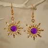 Gothic Cold Gold and Glass Purple Sun Earrings for Women