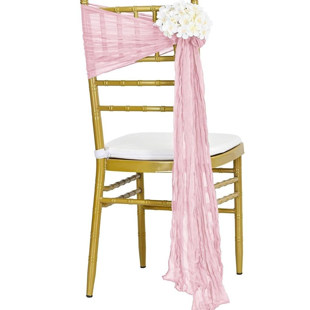 6pcs Boho Crinkled Voile Cheesecloth Chair Sashes Sheer Chair Covers Bows For Party Wedding Event Aisle Decoration