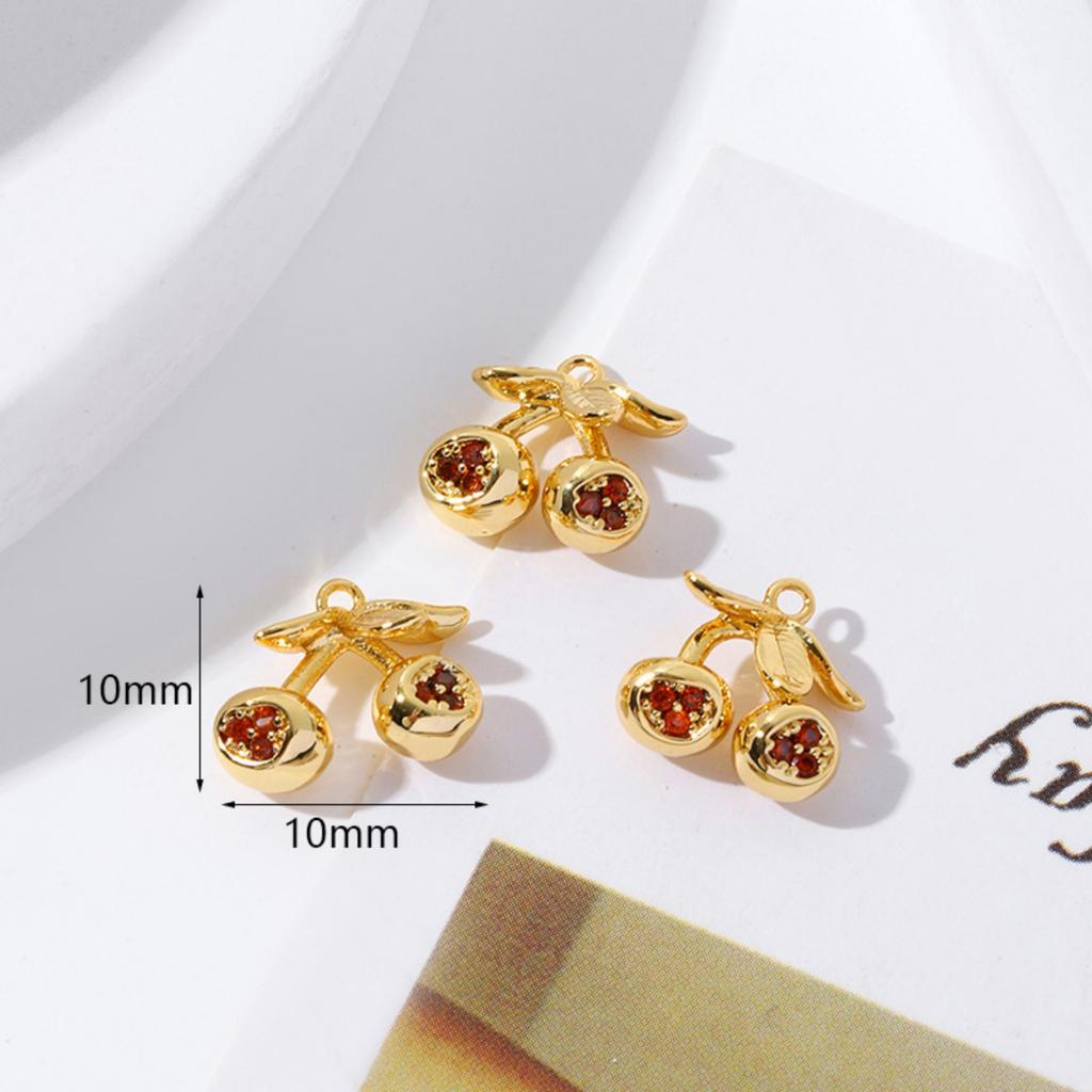 2 PCs Brass Charms 18K Gold Plated 3D Fruit Cherry Peach Strawberry Grape Pendants For Jewelry Making Necklace Bracelet DIY
