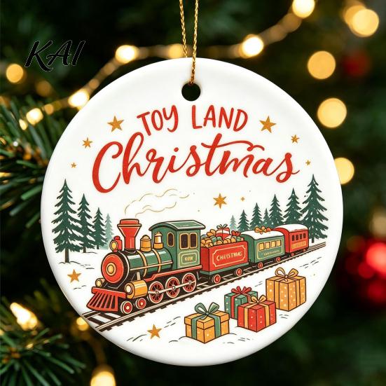 Festive Home Decor Ceramic Christmas Ornament, 2D Double Sided Cowboy/Nutcracker/Holy Berry Hanging Holiday Window Decorations Ornament for