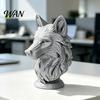 Animal Head Sculpture 3D Printed Wolf Figurine, Realistic Statue with Round Desktop Ornament Base, Wild for Home Office Bookshelf Decor PLA Figurine