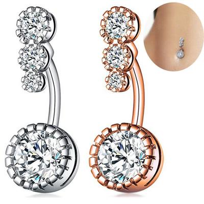 4 Crystal CZs Dangling Navel Belly Button Rings 316L Surgical Steel Navel Rings Women Body Jewelry