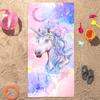 Magic Unicorn Beach Towel flat print Watercolor Fantasy Castle Bath Towels for Women Girls Pool Party Outdoor Travel Shawl