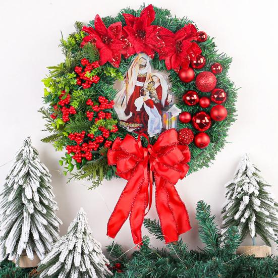Christmas Wreath Front Door Xmas Garland with Bow Ribbon Berry Flower Decor Indoor Outdoor Winter Decoration