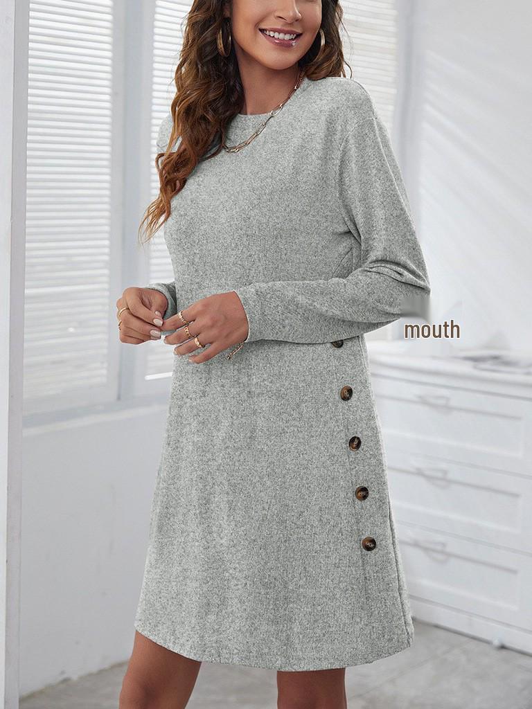 2025 Women's European & American Loose Long-Sleeve Crew Neck Slimming Mid-Length Autumn/Winter Casual Dress