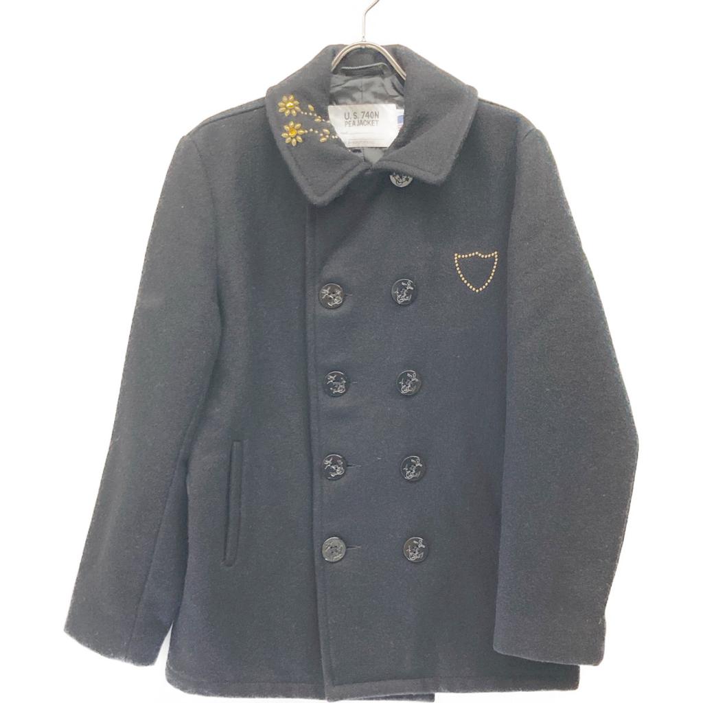 SCHOTT ×HTC 41082 Black Wool Studded Pea Coat coat 40 blackUsed