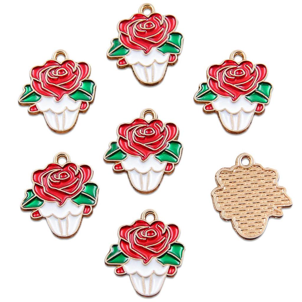 16 Styles KC Gold Drop Oil Fresh Flower Valentine's Day Pendant Charms - Premium and Creative Ornaments