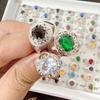 Colorful crystal glass ring women's alloy finger ring  vintage hollowed out ring