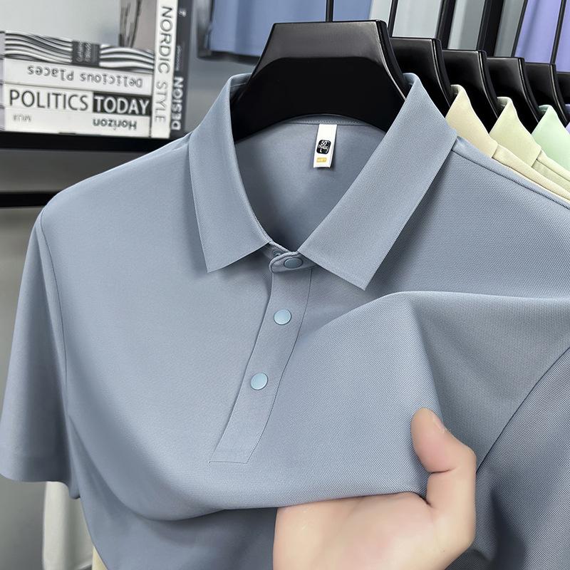 Men's Summer 2026 Seamless Lapel Polo: Mid-aged Casual Solid Color Short Sleeve T-shirt