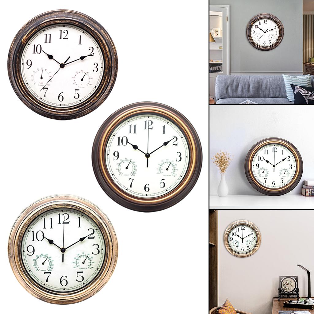 12 Inch Clock with Combined And Hygrometer, Silent No Ticking for Home, Living Room