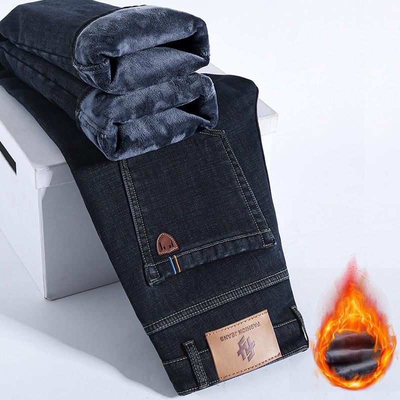 Men's Lambswool Fleece-Lined Winter Jeans - Warm, Loose, Straight-Leg Casual Pants