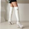Women's High-heeled Boots, Sexy European and American Style Waterproof Platform Thick Heel Solid Color Large-size Knee Boots