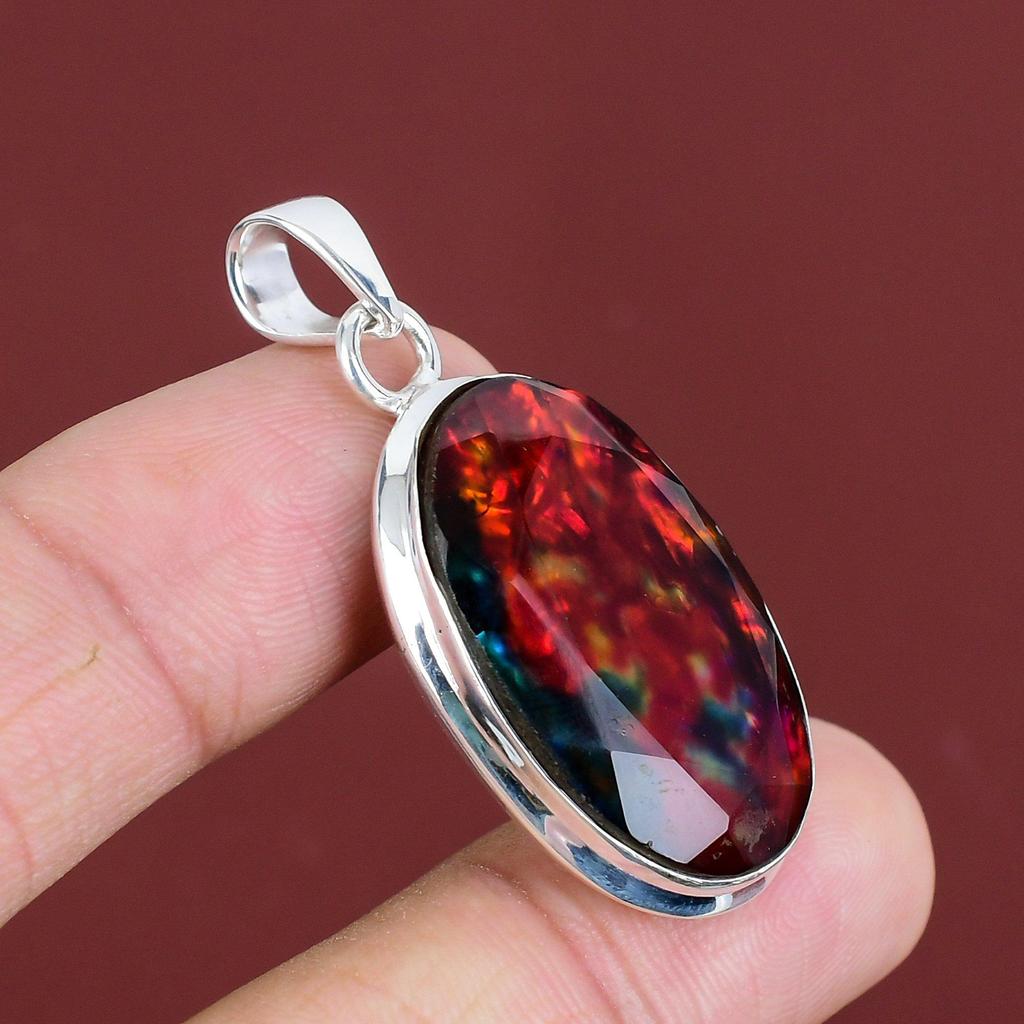 Fasetterat Ammonit Hänge Naturlig Ädelsten Smycken 925 Sterling Silver Hänge Handgjort Födelsestenshänge Ammonit Smycken Jubileumsgåvor