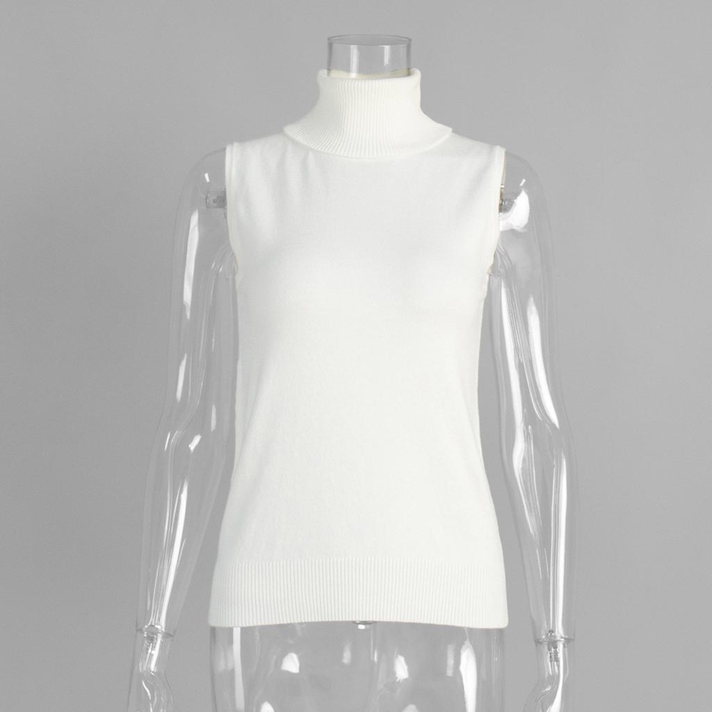 Knitted Sleeveless Vest New Spring Autumn High-Neck Vest Simple Sweater Top For Women