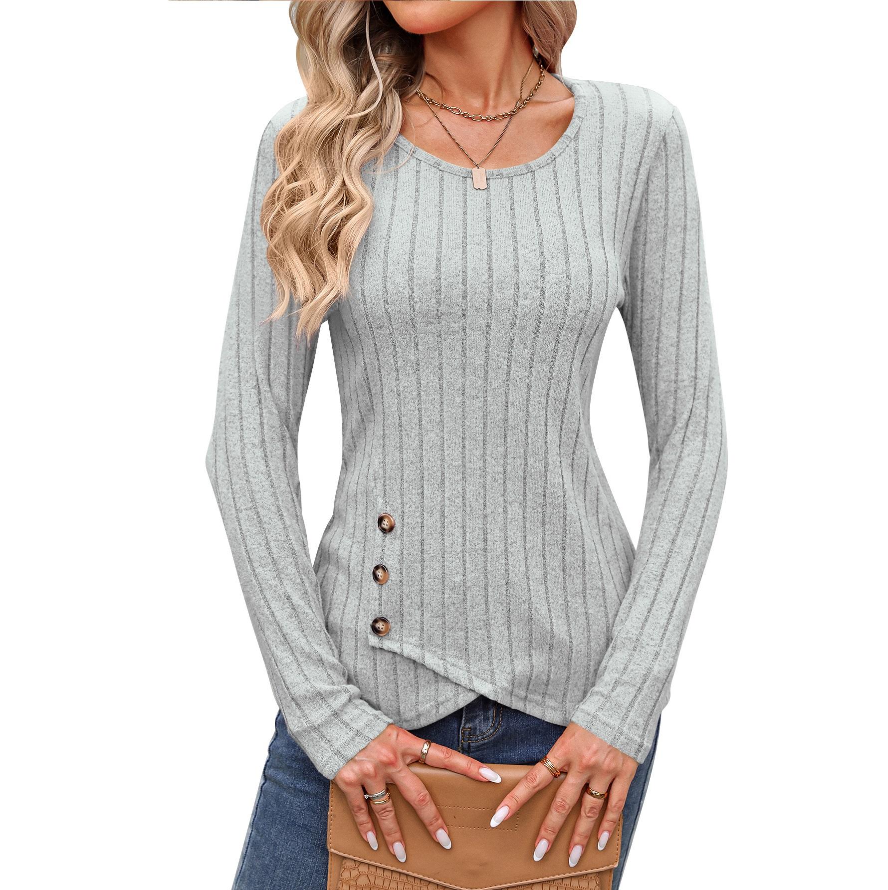 

Women s Autumn and Winter Waist Cinched Round Neck Tight Long Sleeved Top XXL чорний