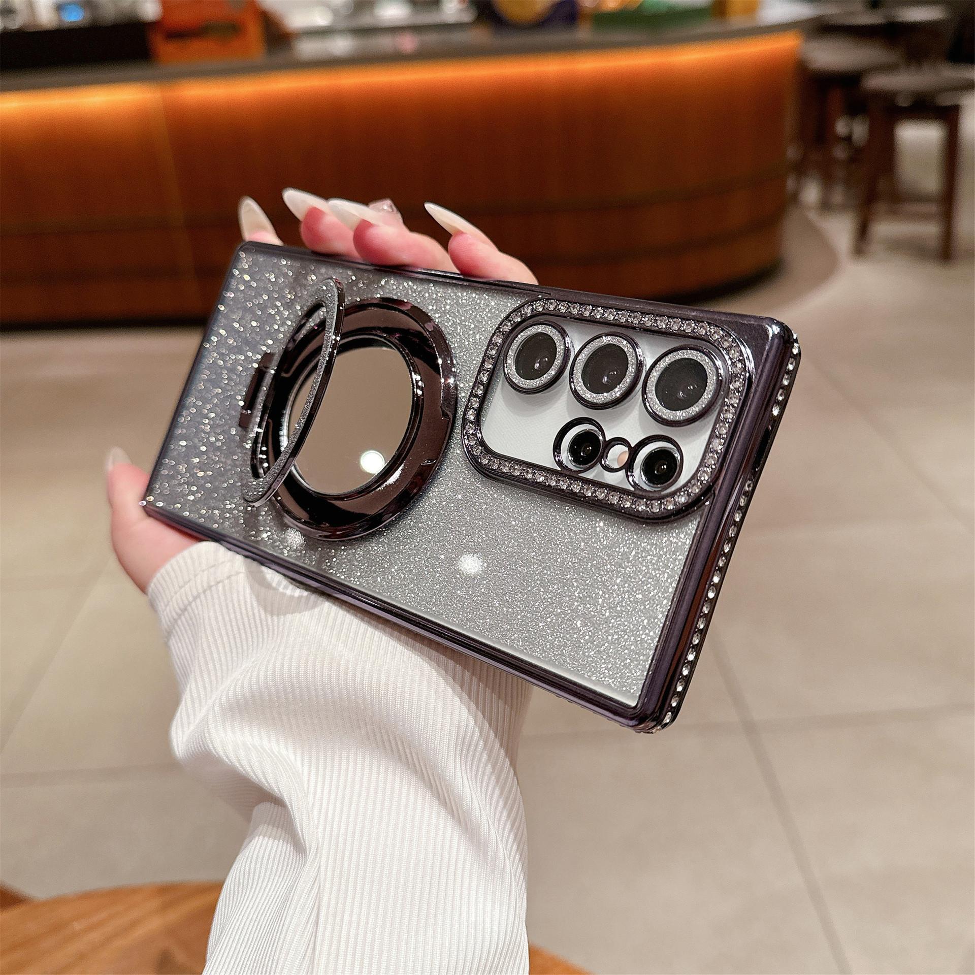 

Подходит для Samsung S25ultra Гальванизированный Чехол для телефона со стразами S24 Зеркальный кронштейн S23 Блестящая пудра S22 Полная защита Защита от падений Samsung S25EDGE