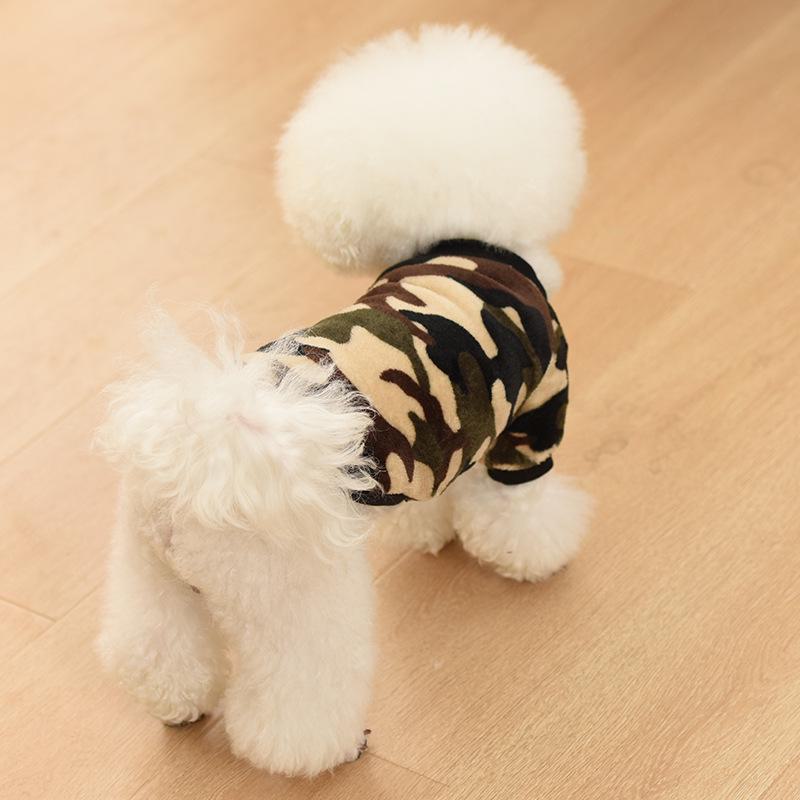 Maskáčová plyšová mikina pro bišonka: Roztomilé, odolné proti špíně, univerzální oblečení pro domácí mazlíčky na podzim a zimu