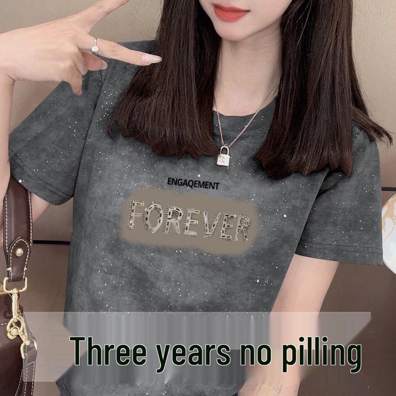 

Женская летняя приталенная футболка с коротким рукавом и принтом из пайеток XL [115-130 lbs] темно-серого