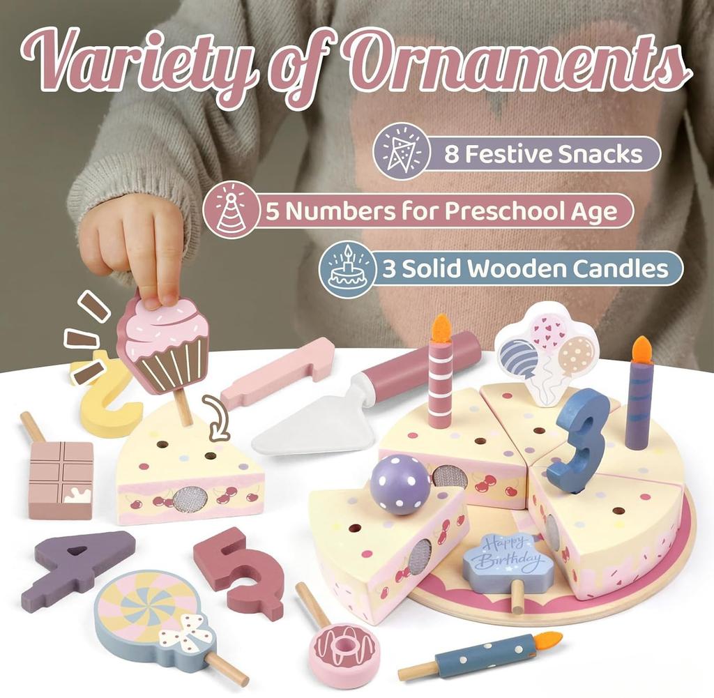 Wooden Birthday Party Cake Play Food Sets for Kids Kitchen Accessories Pretend Toy Fake Toddlers Educational Toys