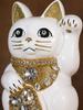 Lucky Cat Jewelry Cat Left Paw Raised Ceramic Lucky Cat Maneki Neko Feng Shui Ornament Offering Box (L-SIZE White) / - (Lucky Cat) - - (jw_L White)