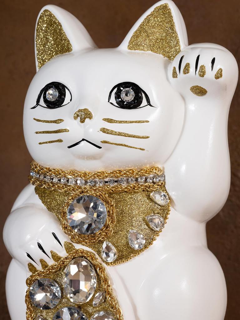 Lucky Cat Jewelry Cat Left Paw Raised Ceramic Lucky Cat Maneki Neko Feng Shui Ornament Offering Box (L-SIZE White) / - (Lucky Cat) - - (jw_L White)