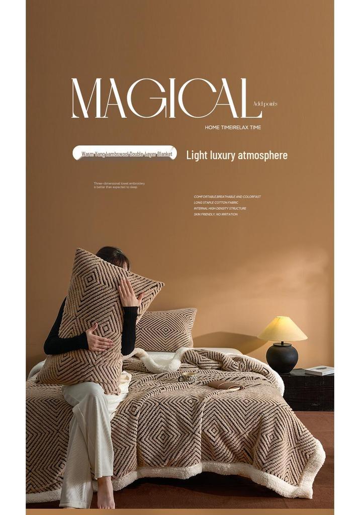 Luxury Warm Fleece Lambswool Double-sided Blanket for Home or Office