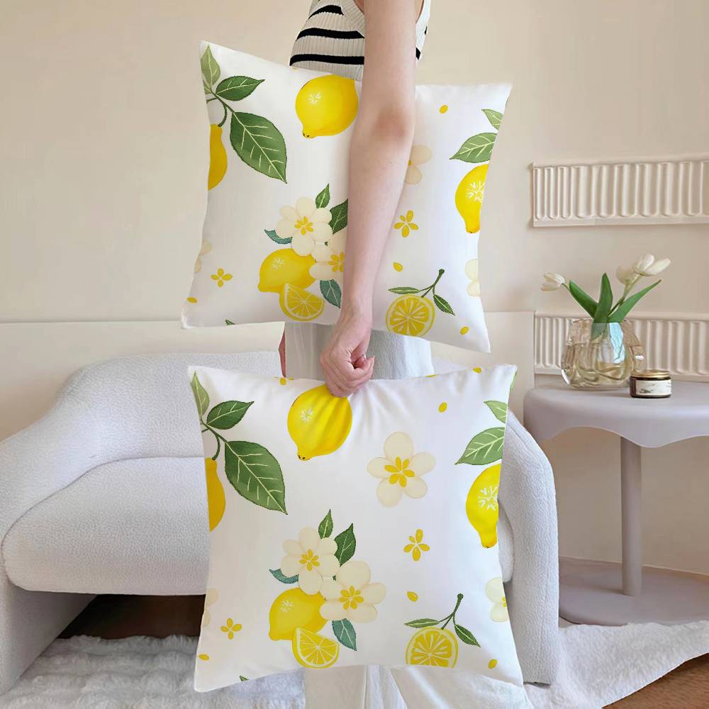 Refreshing Lemon - Floral Delight Pillow Case Anti-dustmite Pillowcase Invisible Zipper Silky Short Plush Sofa Cushion Cover